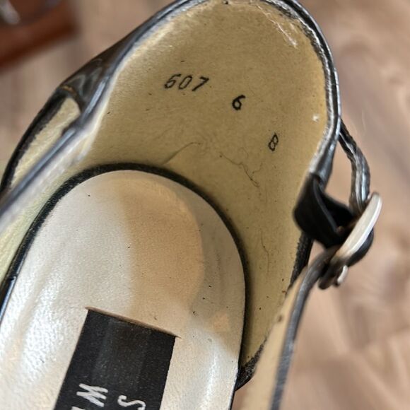 STUART WEITZMAN PATENT LEATHER STRAPPY SANDALS WITH HEEL SIZE 6 BLACK - Picture 3 of 9